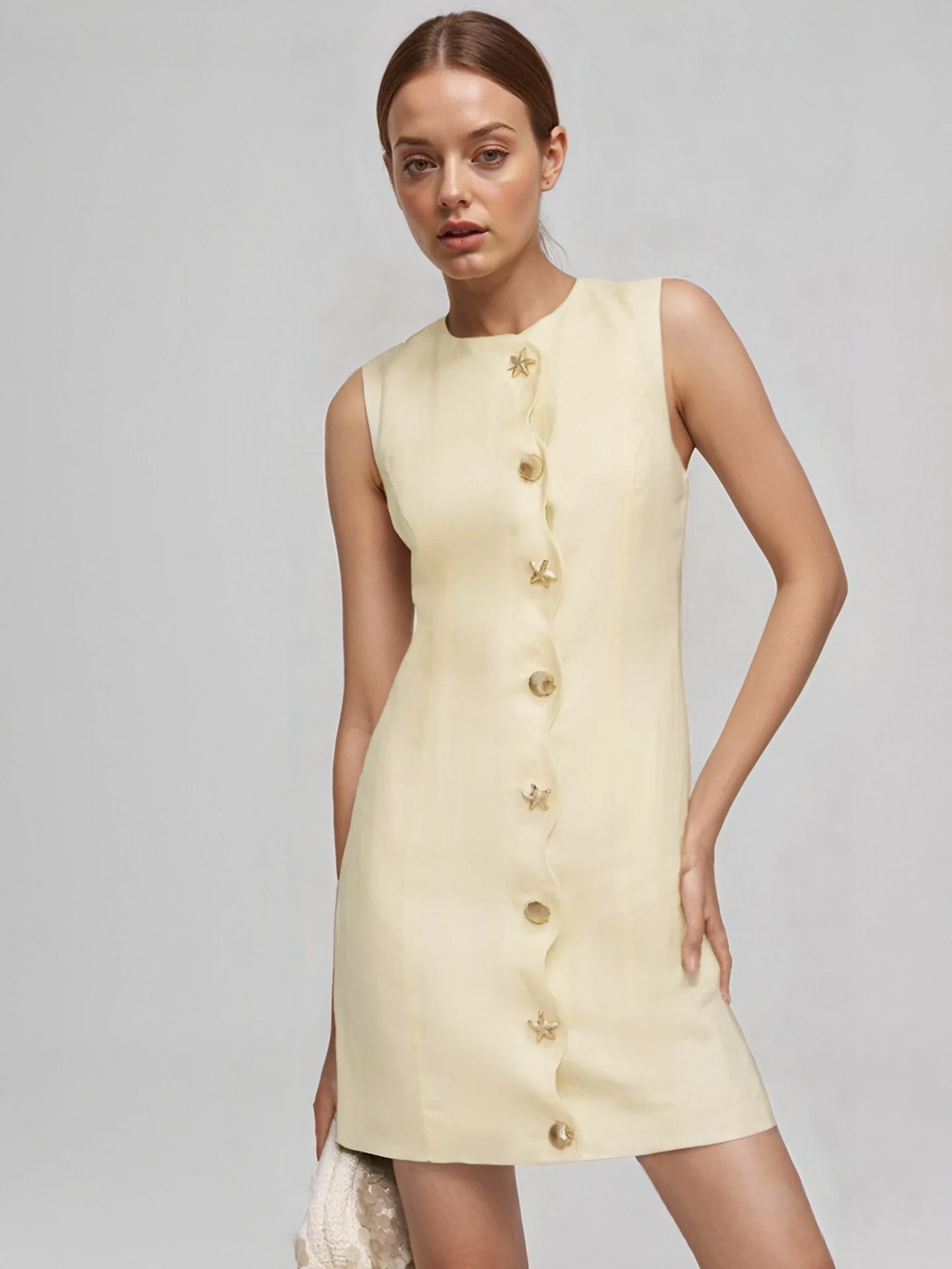 European And American Intellectual Elegant Mini Skirt For Women 2026 Summer Socialite Slim Fit Button Up Sleeveless Short Skirt