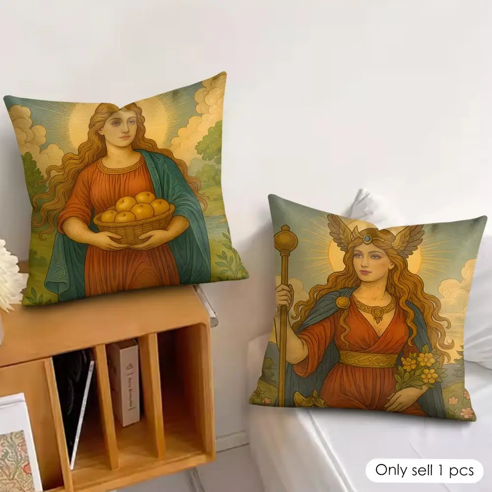 Retro Nordic Mythology Cushion Cover Silky Short Plush Invisible Zipper Dustproof Sofa Pillow Case For Home Decor