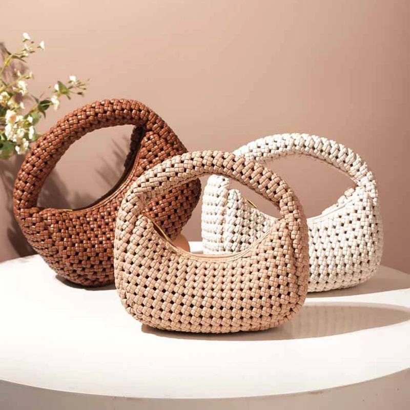 Hand-woven handbag 2025 new summer fashion windmill knot French design woven bag seaside vacation beach ladies handbag
