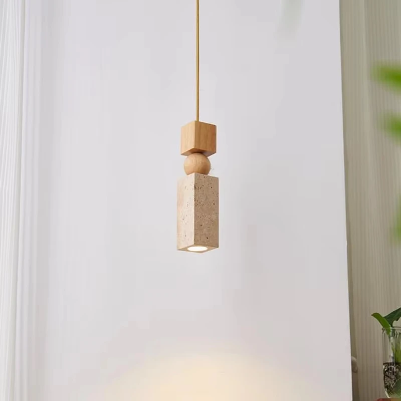 

Wabi Sabi Vintage Yellow Travertine Pendant Light for Bedroom Bedside Living Dining Room Kitchen Bar Decor Small Chandelier