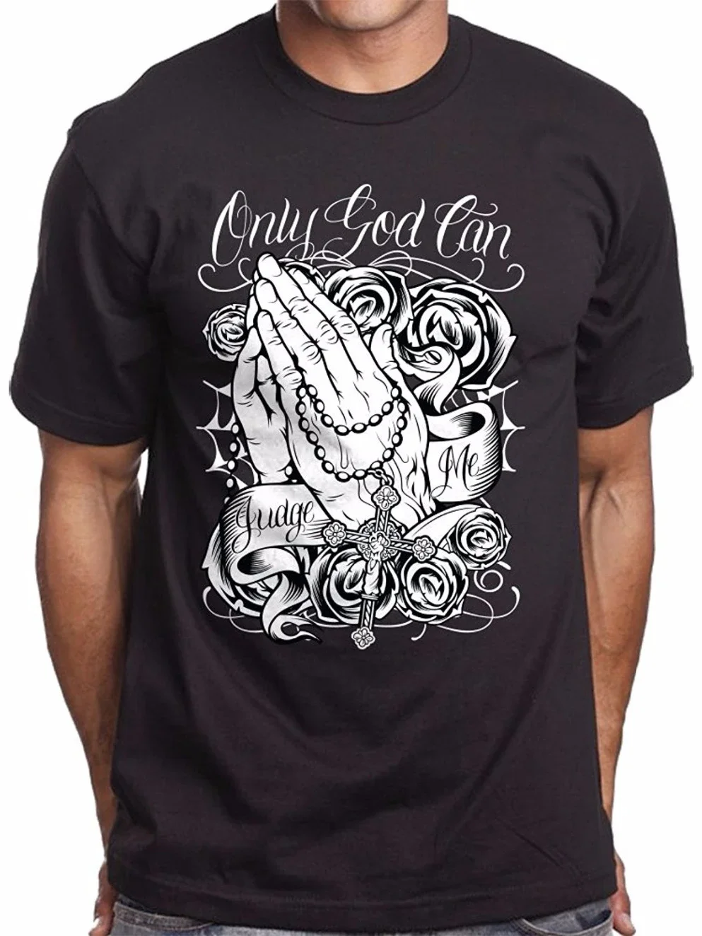 Only God Can Judge Me. Funny Pray Tattoo Art T Shirt. Short Sleeve 100% Cotton Casual T-shirts Loose Top Size S-3XL