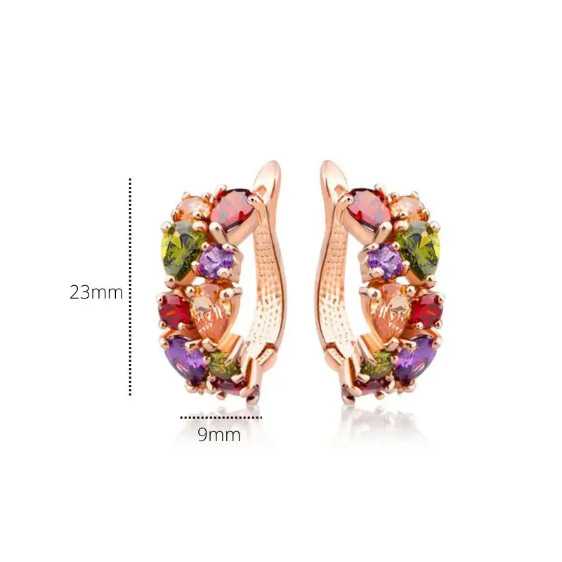 Women's Stud Earring Rose Gold Multicolor Zircon Vintage Style Round Hoop Earrings