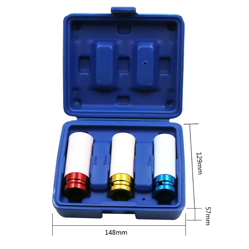 

3pcs 1/2" Drive Socket Set Protective Sleeve Wheel Nut Socket For Pneumatic Tire Removal Automotive Tire And Lug Repair Tools
