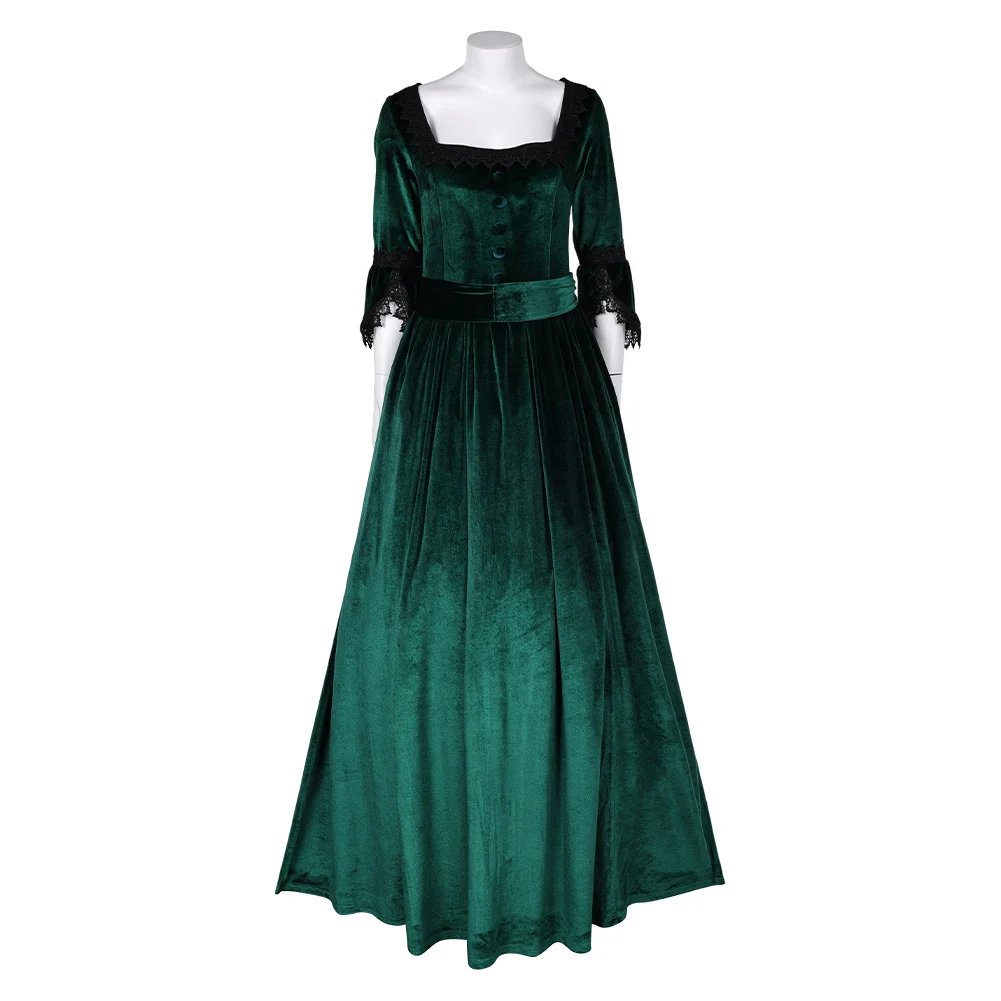 Adult Formal Dark Green Dress Retro Cosplay Medieval Gothic Belt Costume Suit Outfits Halloween Carnival Party Clothing