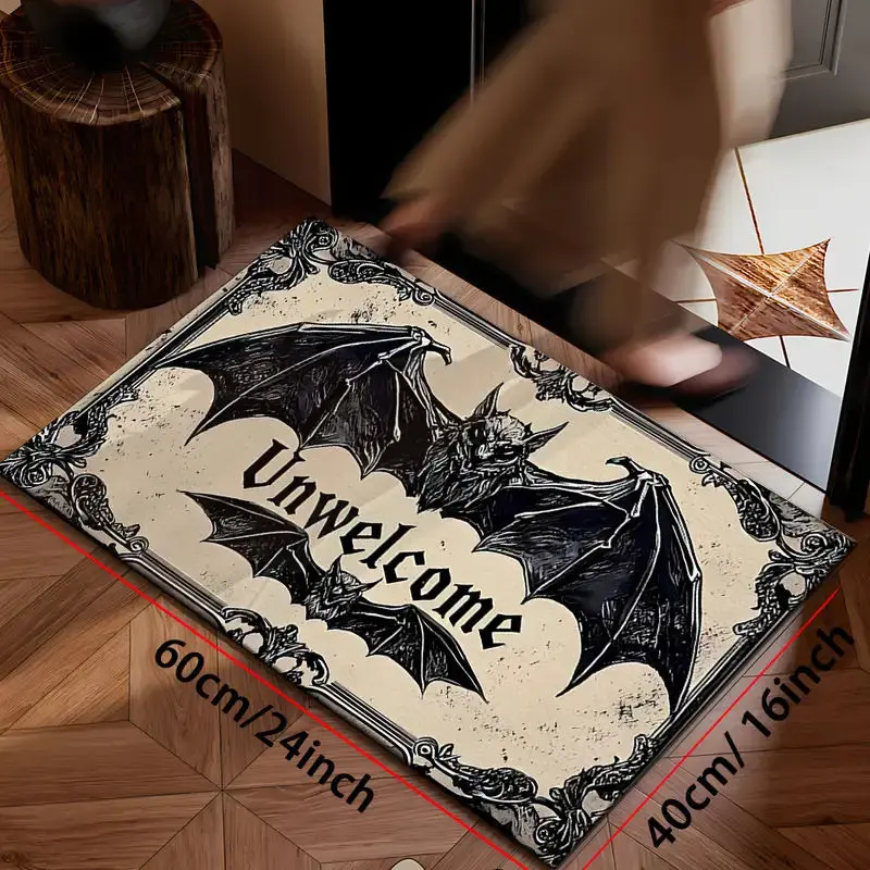 Halloween Welcome Mat Creative Horror Theme Pattern Dove Velvet Entrance Carpet Durable Washable Floor Mat for Home Entryway
