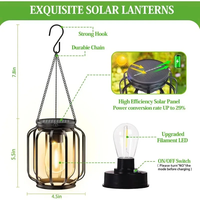 

Outdoor Solar Lantern Vintage Hanging Solar Light Outdoor Waterproof Garden Metal Chandelier Decorative Lighting