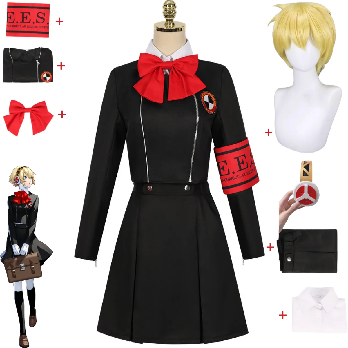 Anime Game Persona3 Aegis Aigis Cosplay Costume Black School Uniforms Skirt Wig Headset Prop Woman Lovely Halloween Suit