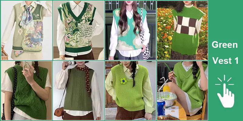 Green Knit Vest Printed Sleeveless Pullover Oversized Women Sweater Vest 2026 New Y2K Vintage Knitwear Women's Autumn Clothing