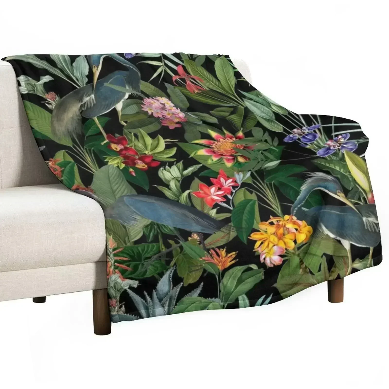 

Vintage Pattern - Blue heron and tropical flowers Throw Blanket Sofas Soft Big Kid'S Blankets