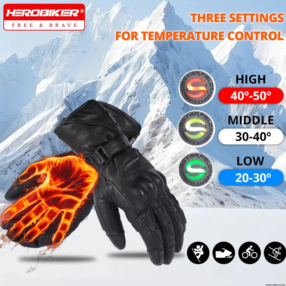 

Heated Gloves Winter Motorcycle Skiing Gloves Genuine Leather Waterproof Heated TouchScreen Gloves USB Rechargeable Riding Glove