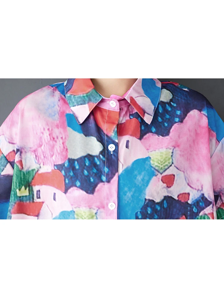 XITAO, vestido camisero Irregular con estampado holgado, informal, corte en A, un solo pecho, vestido de verano de manga corta con cuello vuelto para mujer ZMY1136