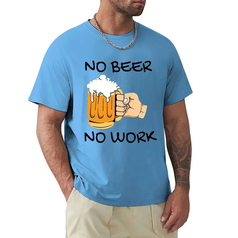 No Beer No Work Mens T Shirt Beer Graphic Tee Hand Hold Beer Mug Casual Short Sleeve Top Drinking Humor Gift Men Crew Neck Tee