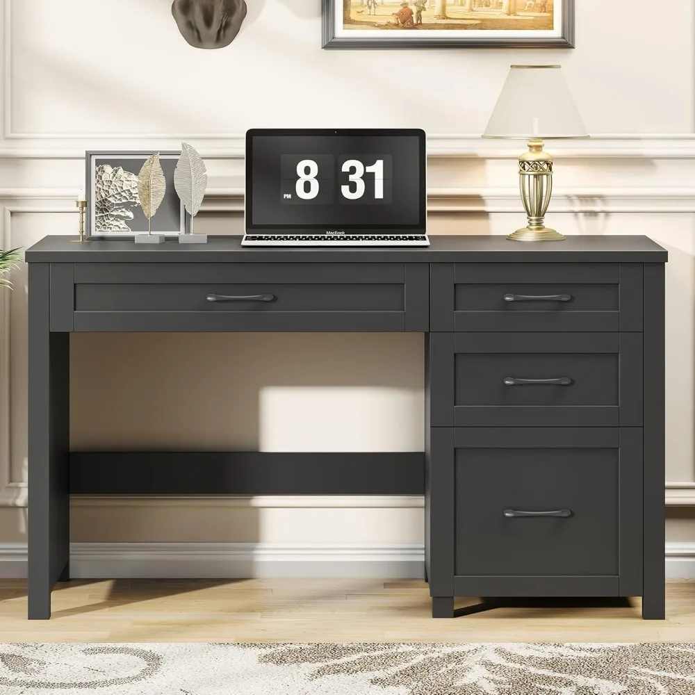 

47 administrative desk, computer desk with file drawers and charging station, home office, study workstation