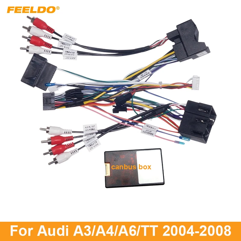 

FEELDO Car Audio Android 16PIN Power Cable Adapter With Canbus Box For Audi A4 A6 TT Power Wiring Harness Radio Wire