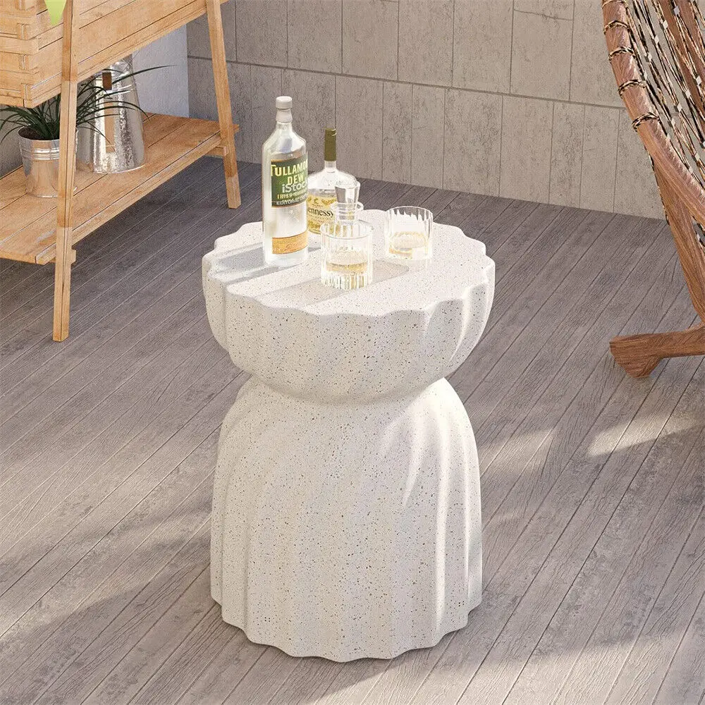 Contemporary Lightweight Concrete Accent Side Table Patio Hourglass Side End Table Garden Stool for Living Room Office