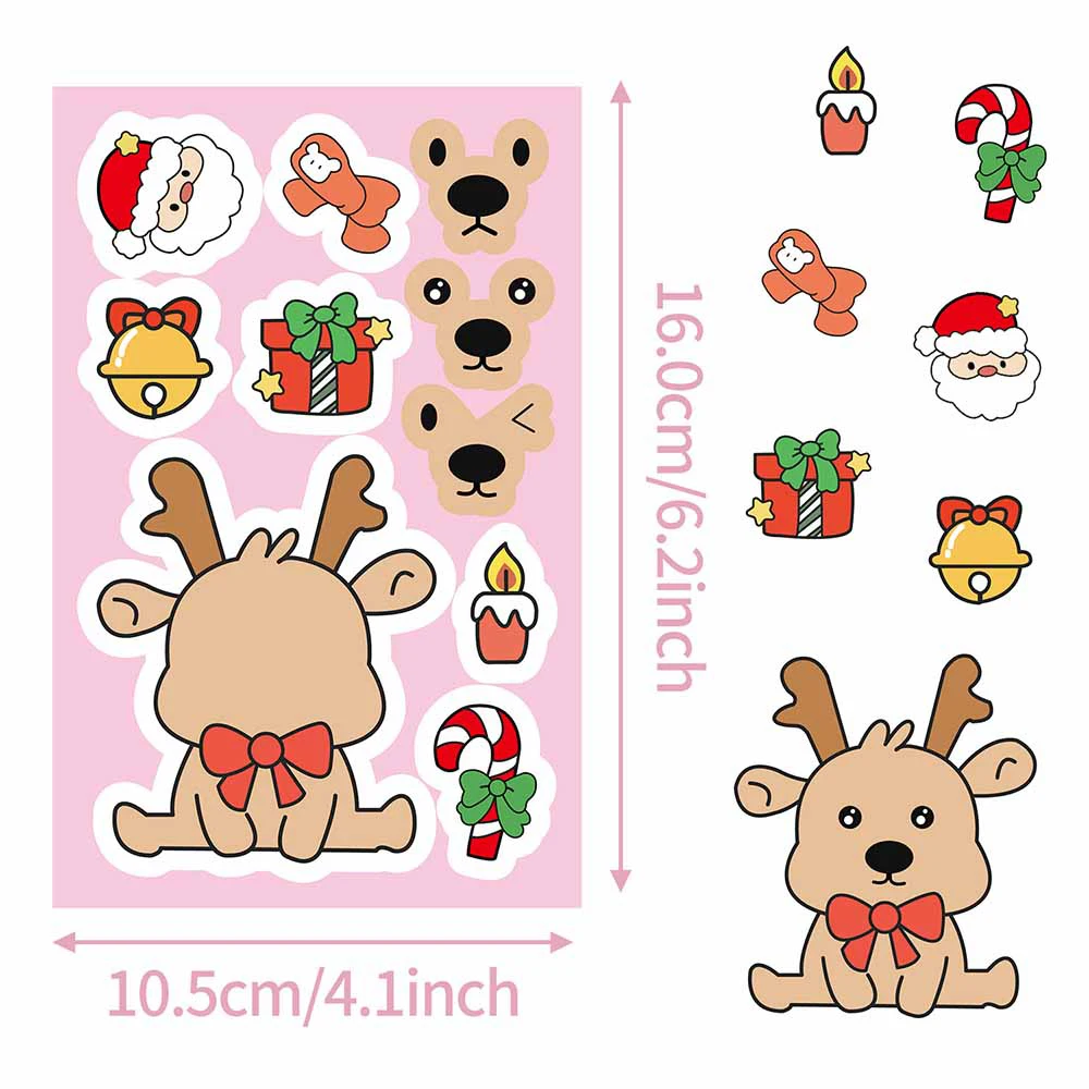 8/16sheets Christmas Cartoon DIY Puzzle Stickers Cute Santa Claus Make a Face Game Decals Children Fun Assemble Jigsaw Toy Gifts