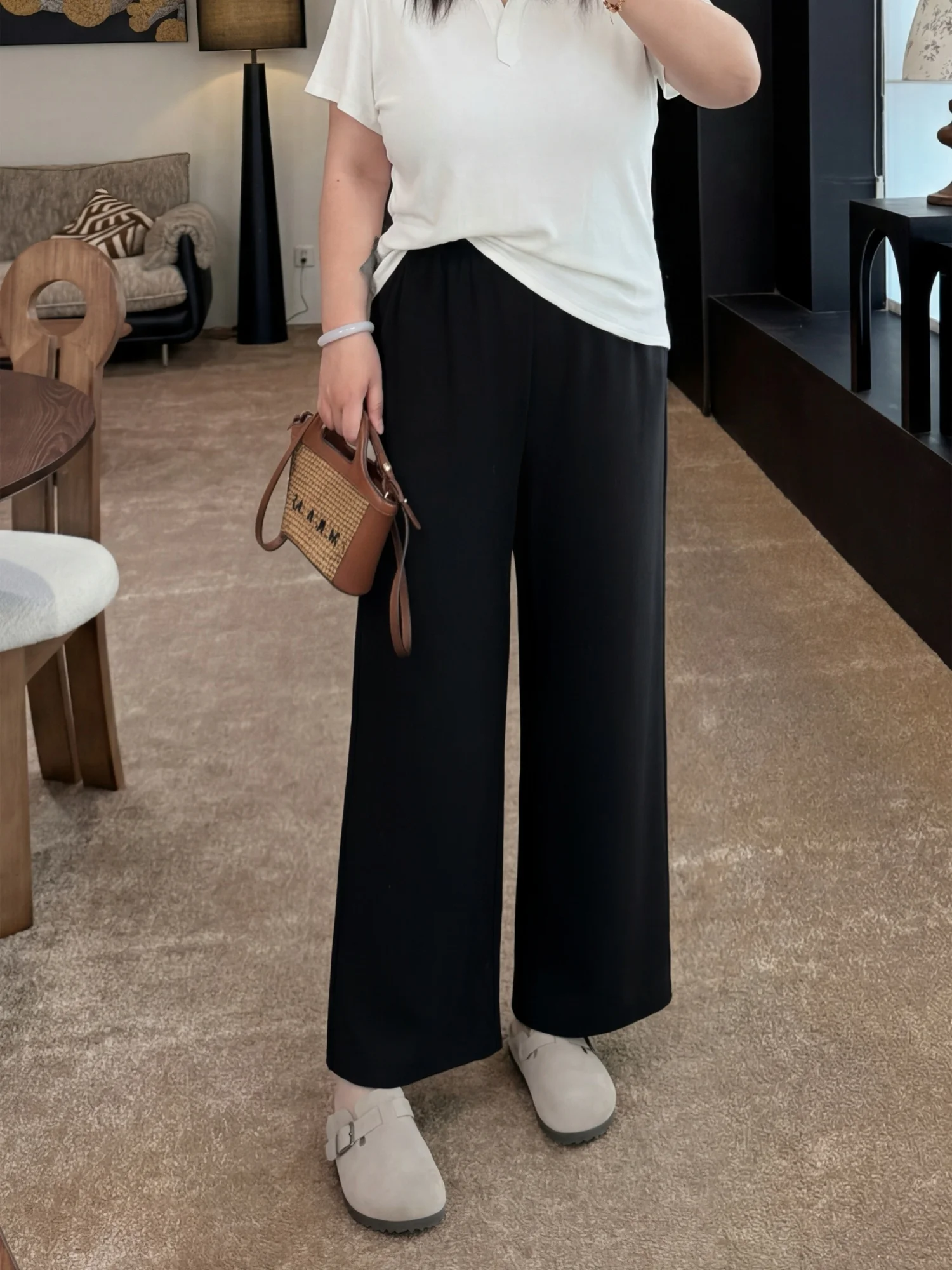 

plus Size Women's Nine-Piece Pants Spring New Style Commute Wind Loose Match All Meat Covering Thin 16680H High Waist Straigh...