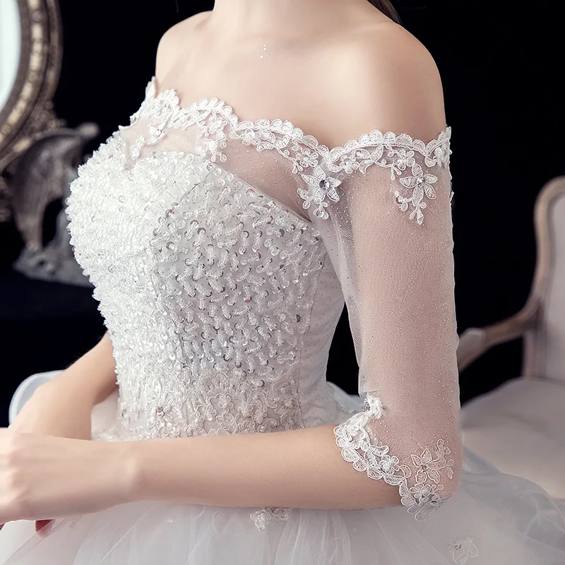 فساتين زفاف مخصصة جديدة بكتف واحد وأكمام متوسطة فستان زفاف برباط مقاس كبير فساتين حفلات مطرزة #4