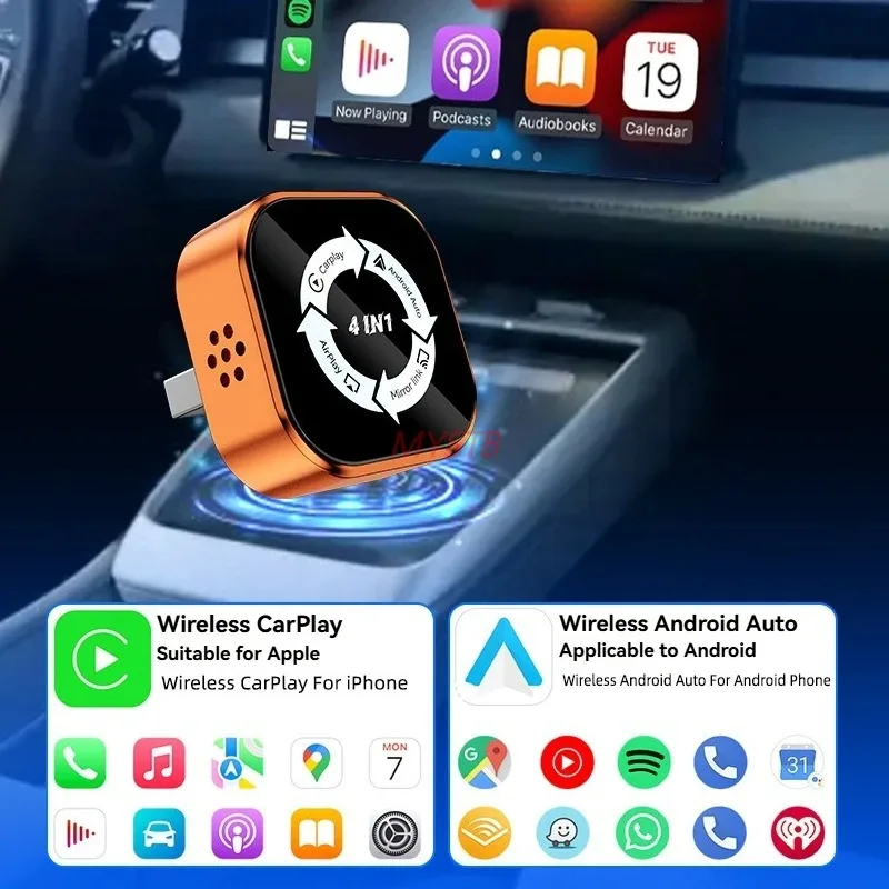 

Беспроводной адаптер CarPlay 4-в-1 для обновления 2026 года: AirPlay, Mirror Link, WiFi+BT, умная автомобильная система, проекционный экран, CarPlay, Android Auto