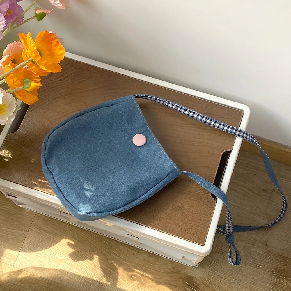 Casual schattige kleine vierkante tas geruite denim crossbody telefoonzakje dubbelzijdig beschikbare opbergtas raster schoudertas buiten