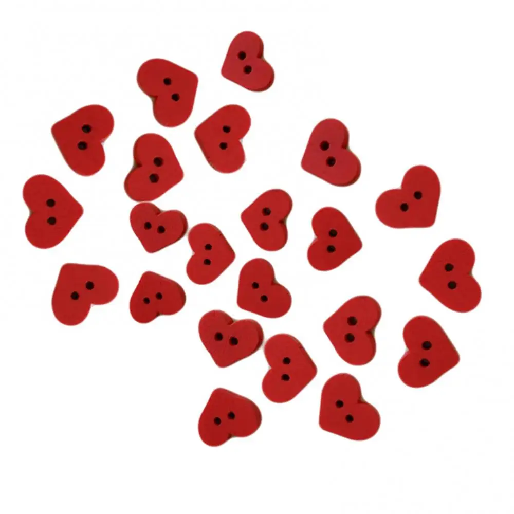 100Pcs 2 Holes Button Red Love Heart Wooden Button Clothes DIY Sewing Accessory Decor