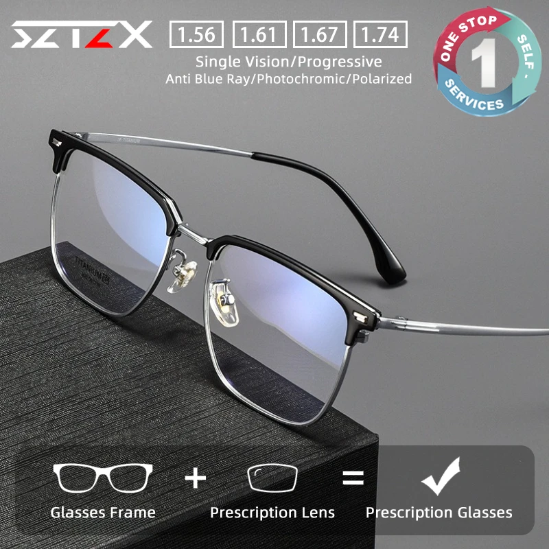 

SZTZX Durable Ultralight Titanium Prescription Glasses Anti Blue Light Eyebrow Frame Myopia Glasses Progressive Reading Eyewear