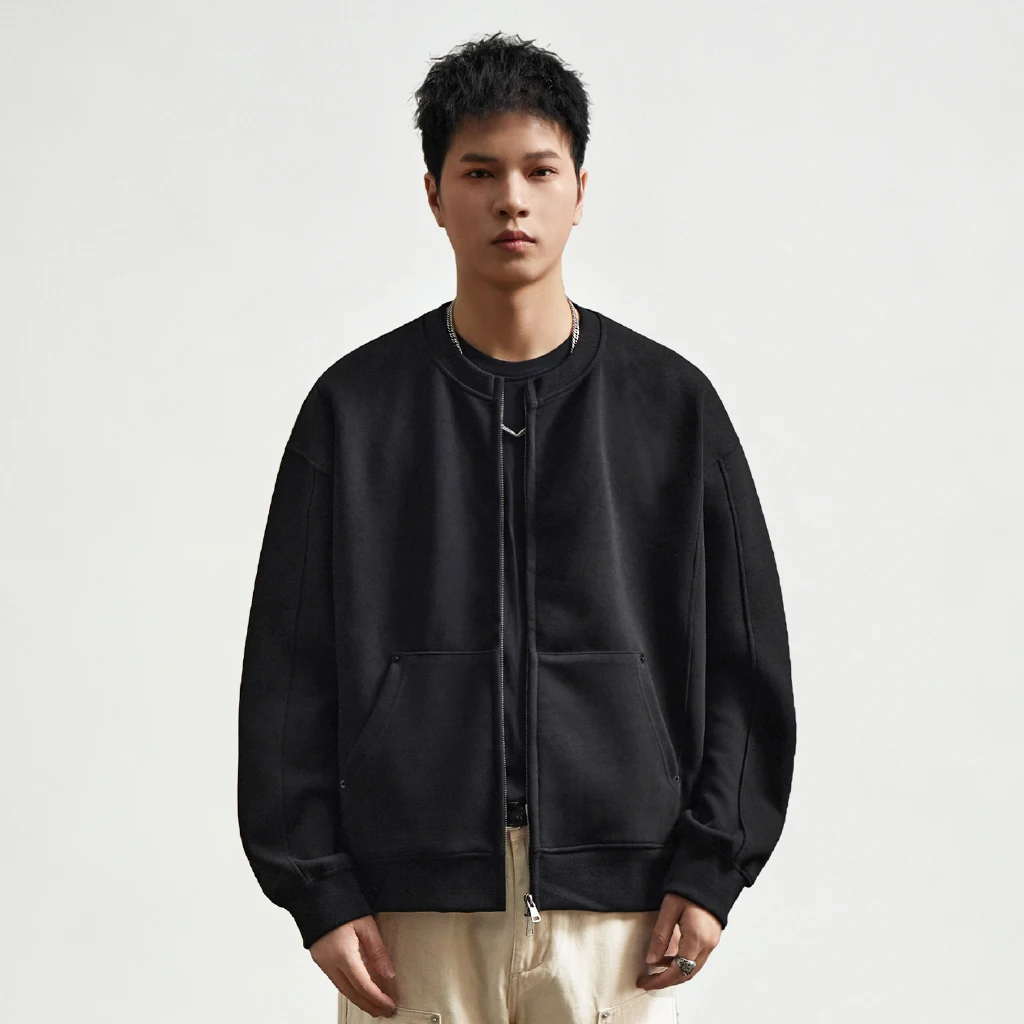 Men Autumn Fashion Vintage Zipper Loose Casual Sweatshirts Jacket Male Heavyweight Spring Hoodie Coat Tops