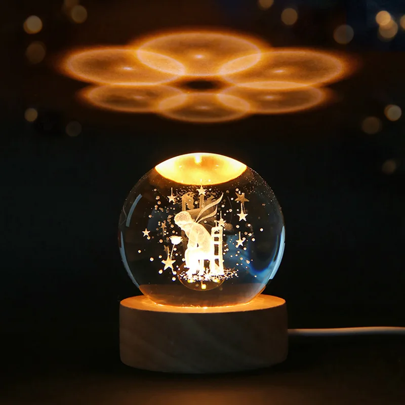 Bola de cristal 3D de 6cm para decoración del hogar y escritorio, grabado con láser globo con sistema Solar, luz nocturna de Planeta, regalo de