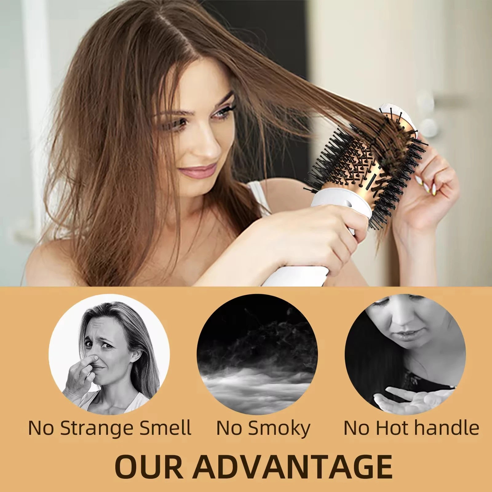 3-in-1 Hot Air Brush with Negative Ion Blow and Comb, Straight and Curl in One Hair Curler Wand