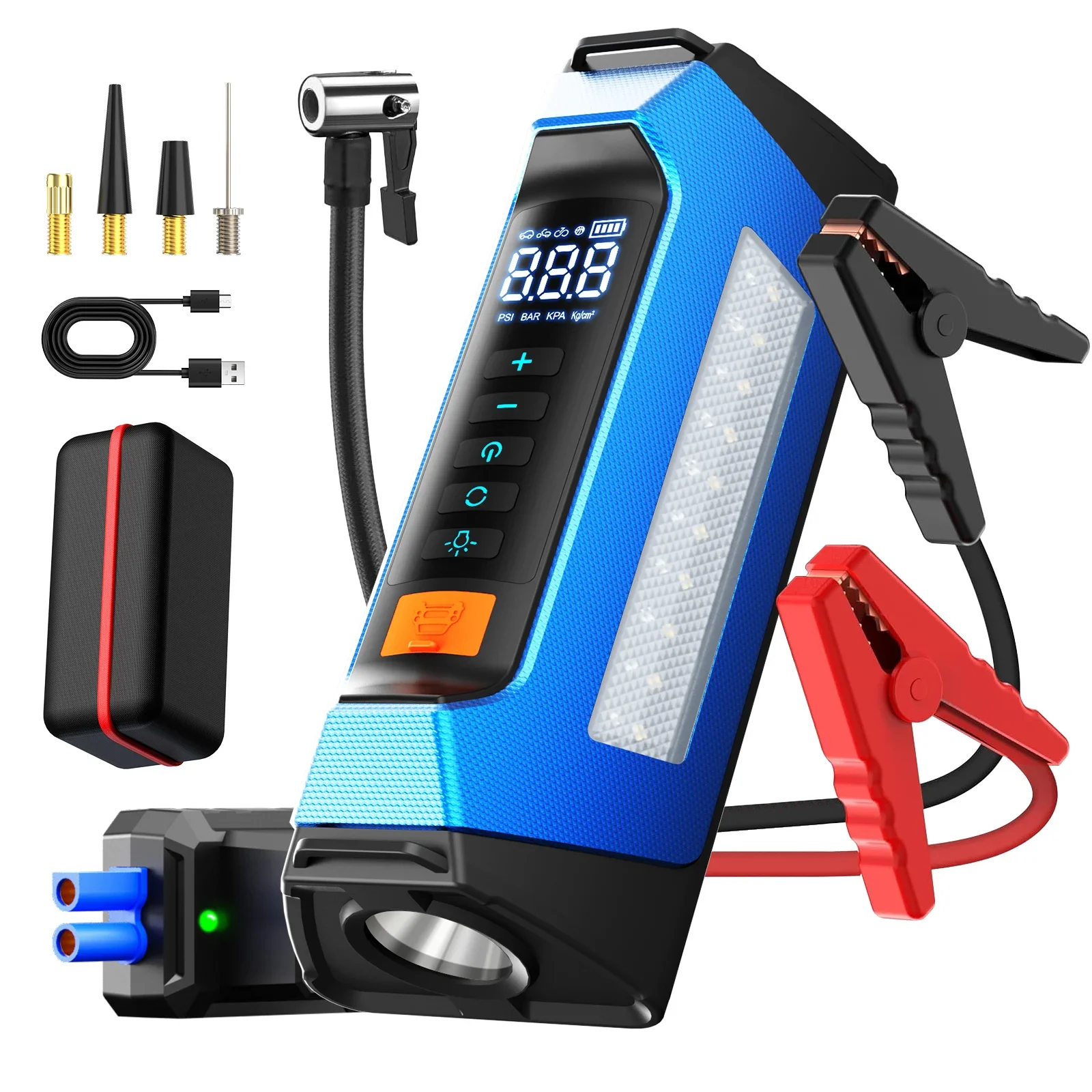 8000amp 200psi Tire Inflator Car Jumper Multifunction 12v Battery Booster Super Compressor Power Bank Jump Starter With Air Pump