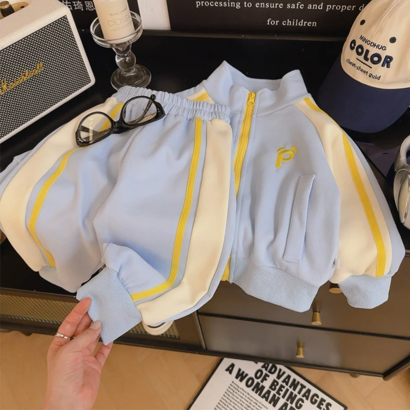 Kinderbekleidung Trainingsanzug Outfit Neue Frühjahr-Herbst-Kollektion Baby Jungen Mädchen Drop-Shoulder Reißverschlussjacke+Hose 2-teiliges Casual-Set für Kinder – Detail 3
