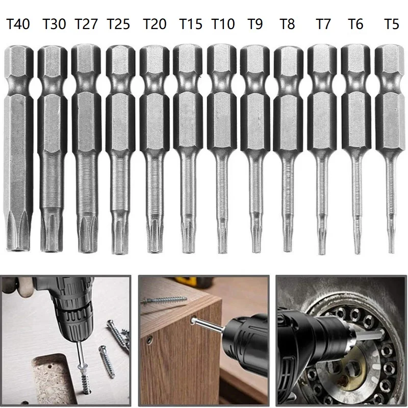  12 PCS Torx Security Bit Set S2 Steel Magnetic Security Screwdriver Set 50mm Star Screwdriver Set for Shark Vacuum T6-T40