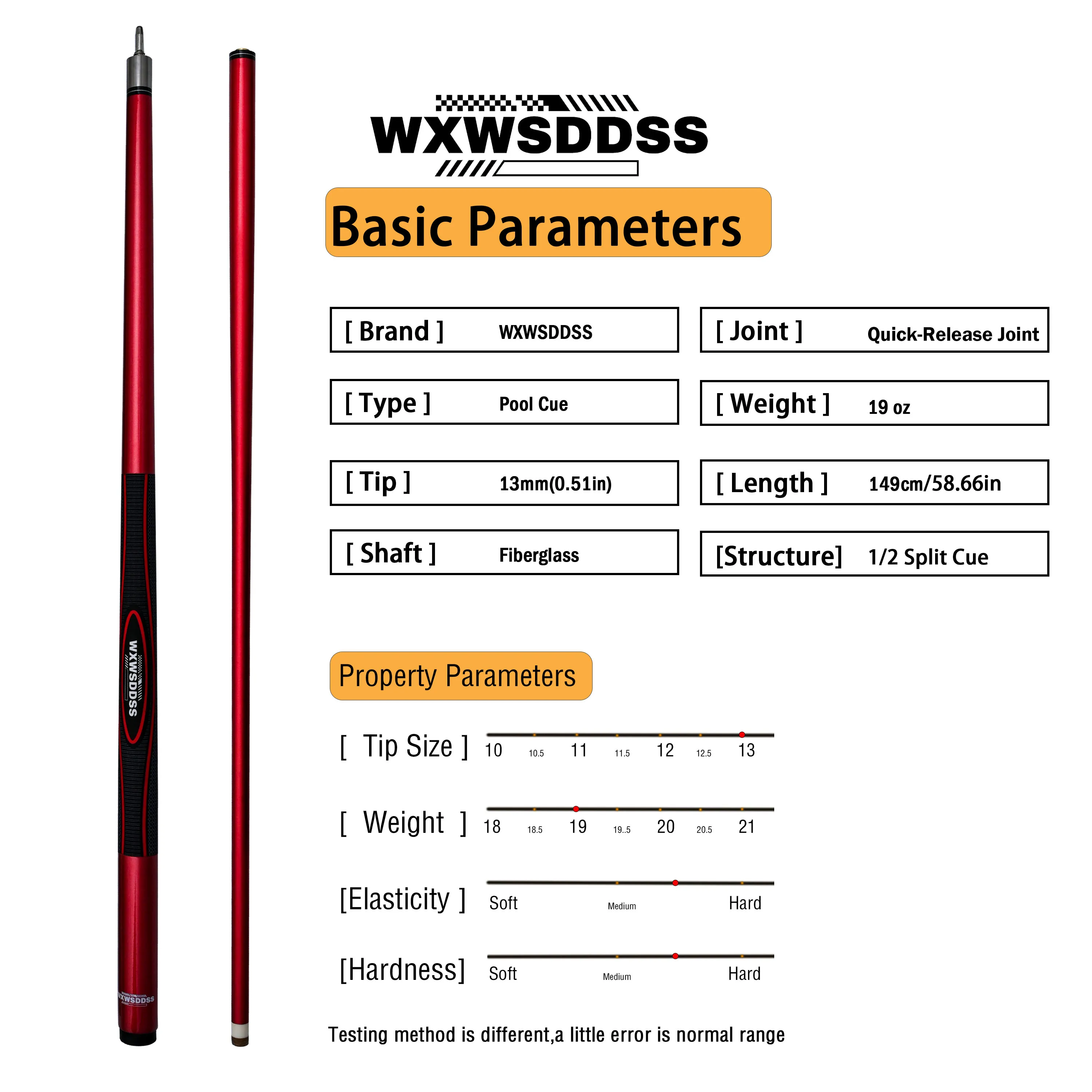 WXWSDDSS Pro 13mm Low Deflection Glassfiber Pool Cue Shaft Leather Tip Quick Release Joint Rubber Grip 9 Ball Carom