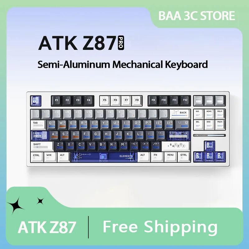 NEW ATK Z87 Semi-aluminum Mechanical Keyboard Three-mode Customized Gasket RGB Full Bond Hot Swap E-sports Gaming Keyboard