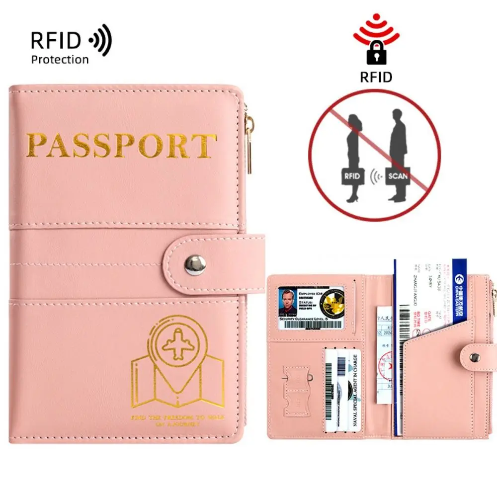 Card Slot Blocking Passport Holder Waterproof PU Leather ID Card Case RFID Passport Shield Anti-Lost Travel Document Holder