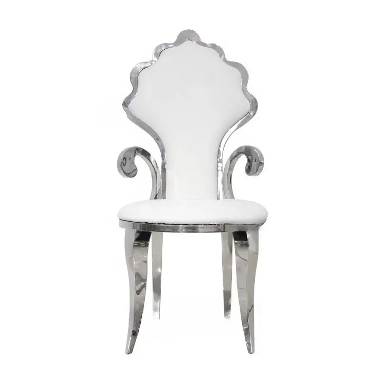 Contemporary Stainless Steel High Back Wedding Banque Chair Majestic Bride and Groom Dining Chair for Apartment Use