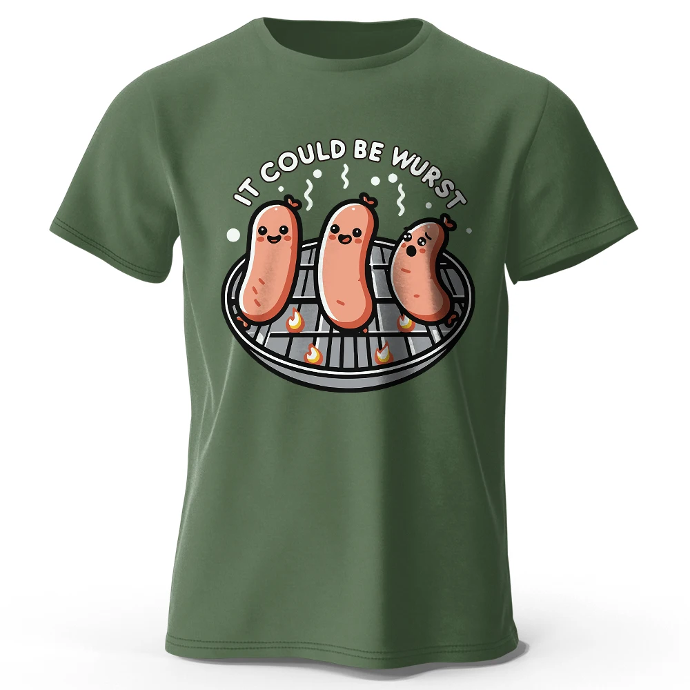 

Men's It Could Be Wurst Printed T-Shirt 100% Cotton Oversized German Pun Graphic Tees for Women Summer Tops Bratwurst Streetwear