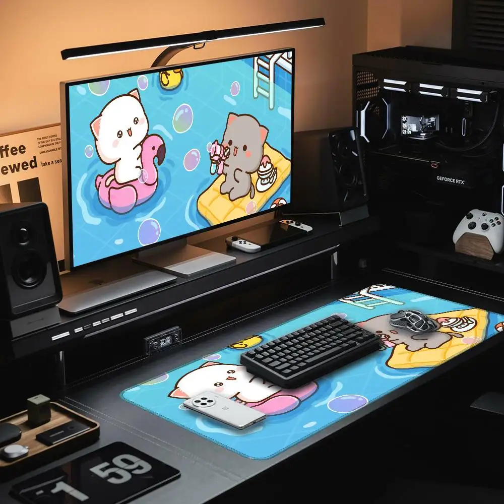 Cute Mochi Peach Goma Cat Mouse Pad Rubber Thicken Overlock Gaming Table Mat Office Computer Keyboard Pad PC Mousepad