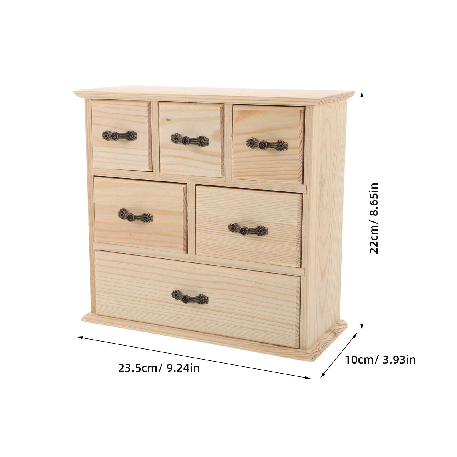 صندوق منظم سطح المكتب الخشبي 6 أدراج خزانة مكتب صغيرة صندوق الطاولة لمستلزمات ملف الماكياج والقرطاسية المكتبية