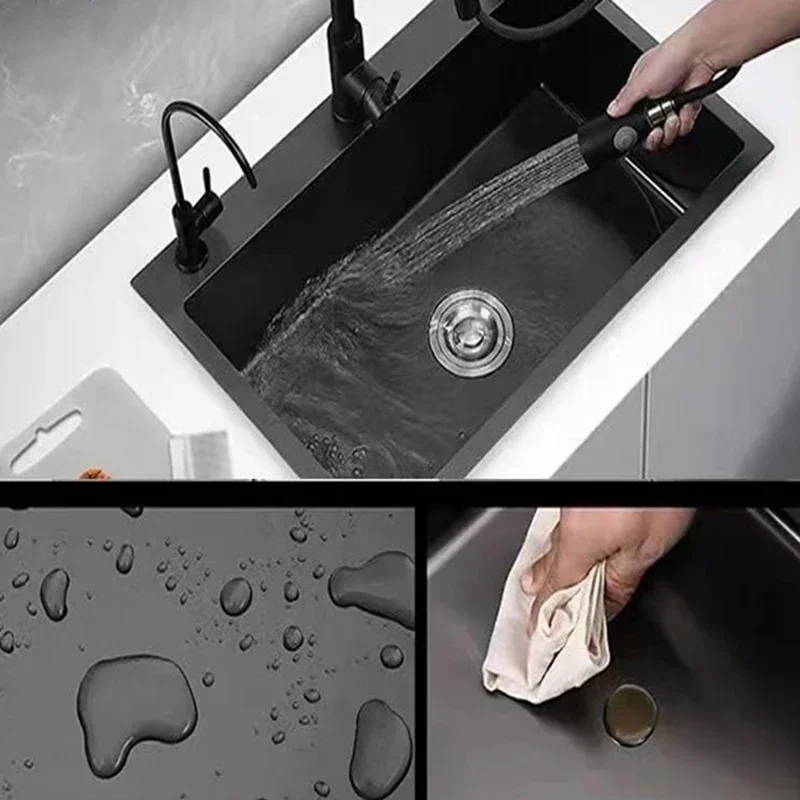 Nordic Metal Kitchen Sinks for Balcony Sink Black Thickened Nano Simple Design Household Kitchen Sink for Kitchen and Restaurant