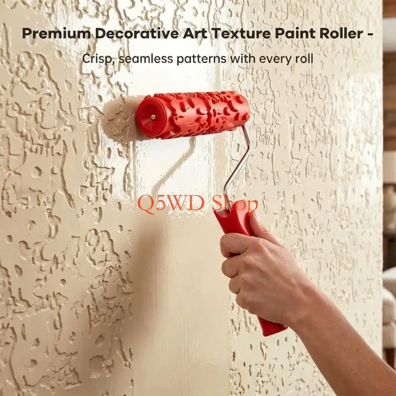 Q5WD DIY Wall Texture Roller 7 Inch Embossed Pattern Paint Roller with Grip Handle for Accent Walls, Wall Finish Work, and
