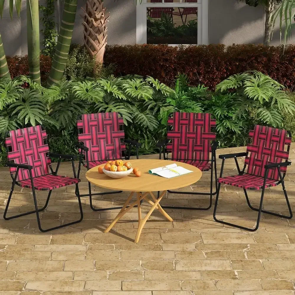 4-Pack Outdoor Patio Dining Chairs with Armrests - Red, Lightweight and Portable for Beach, Poolside, Backyard Use