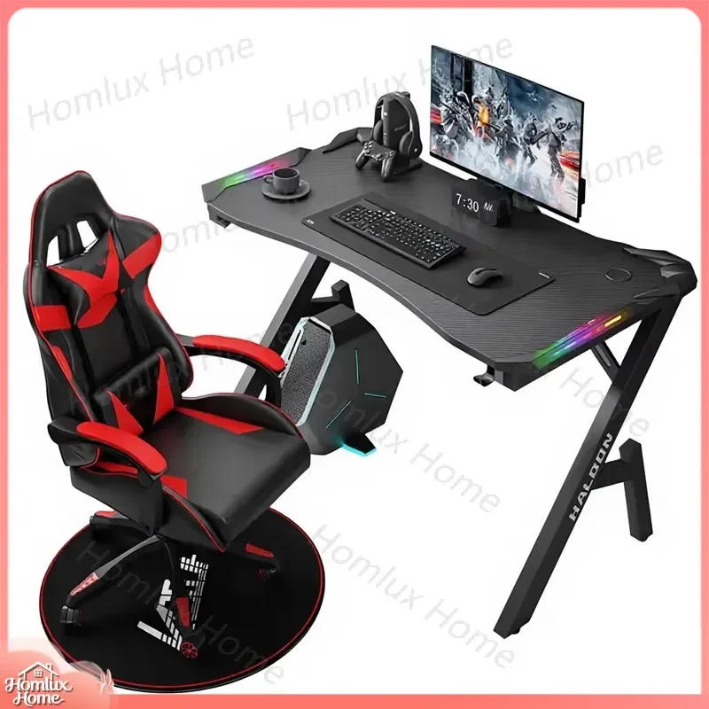 Wholesale Gaming Desk and Chair Set RGB LED Light Racing Computer Table for Gamers Ergonomic PC Desk with Cable Management