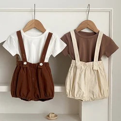 2024 New Summer Children Clothes Suit Short Sleeved Cotton T-shirt Sleeveless Jumpsuit Newborn Baby Girls Clothing Set