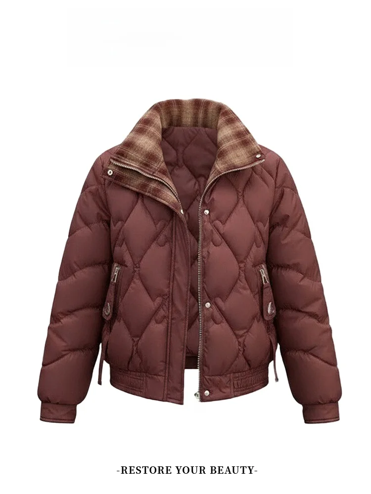 

Модная женская зимняя утепленная куртка с воротником-стойкой, новинка 2026 года, теплая, с клетчатыми вставками, прочная, в стиле пэчворк