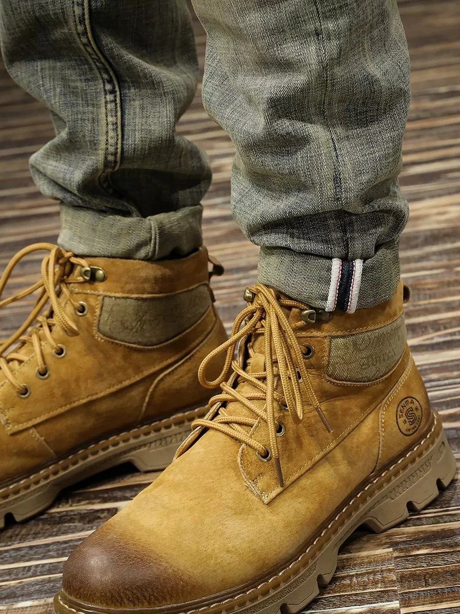 Italian Designer Fashion Men Jeans Retro Stretch Slim Fit Ripped Jeans Men Vintage Trousers Winter Thick Warm Denim Pants Hombre