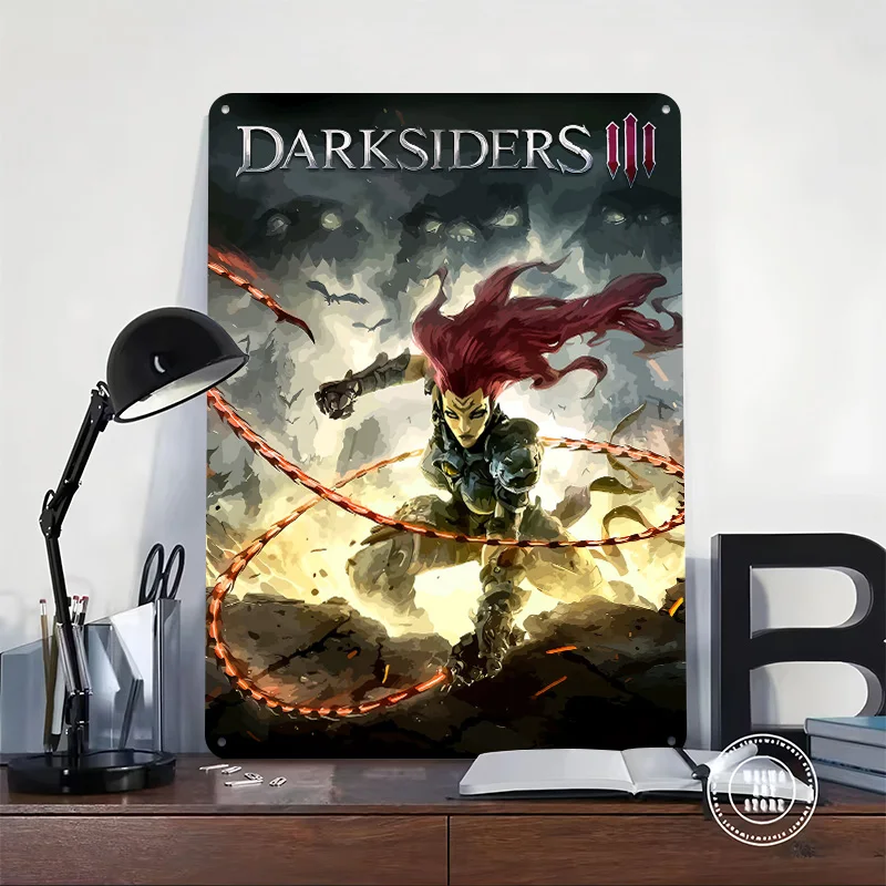Fury Wielding Whip in Darksiders III 3D Printed Texture Poster Personalized Wall Art Retro Metal Tin Signs for Decor Living Room