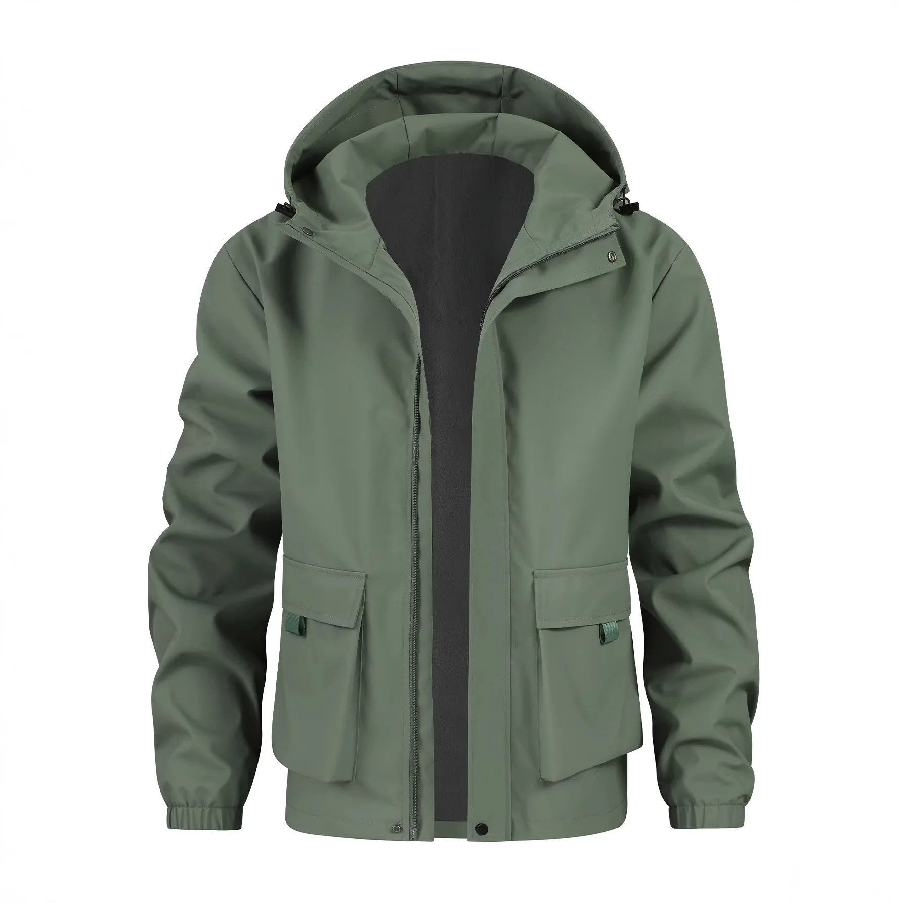 

Men Cargo Coat Spring Simple Solid Color Pocket Hooded Male Jacket Long Sleeve Zipper Loose Casual Outdoor Man Outerwear