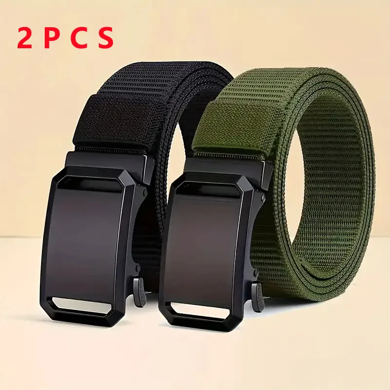 2PC Automatic Buckle Canvas Belt - Durable Tactical Workwear for Men - Stylish Outdoor Pants Belt with Quick-Releas