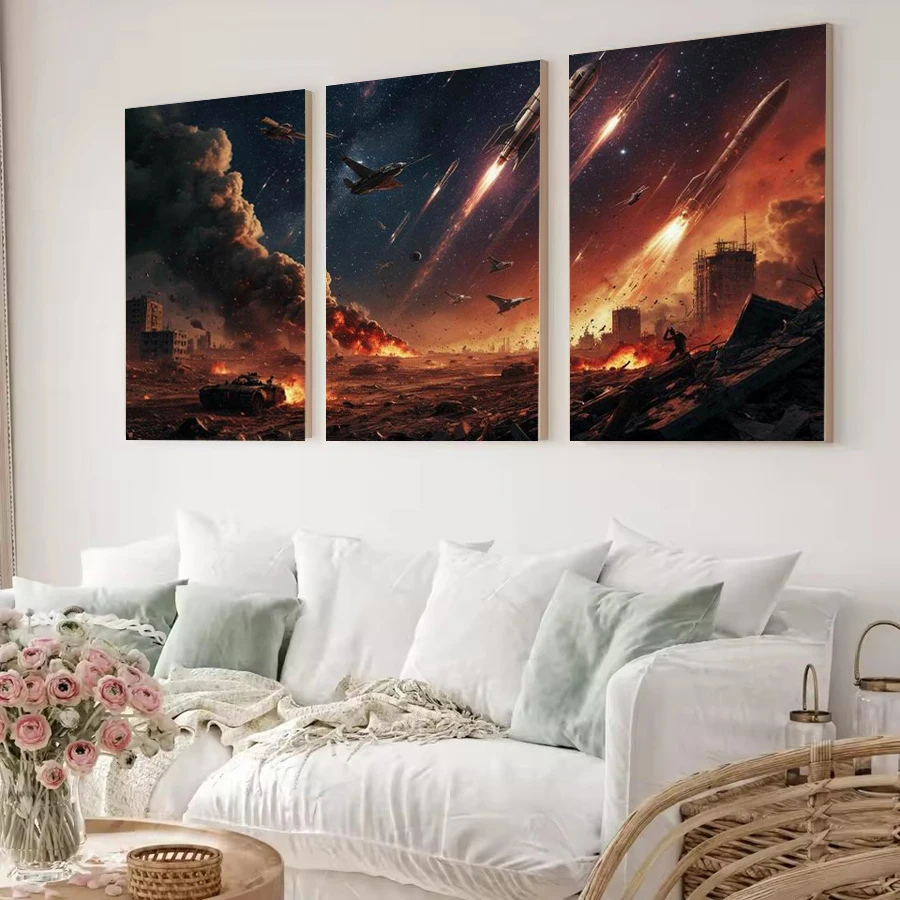 Crazy War Picture Diy Diamond Art Painting Triptych Landscape Full Square Round Drill Mosaic Embroidery Kits 3 Pieces/Set